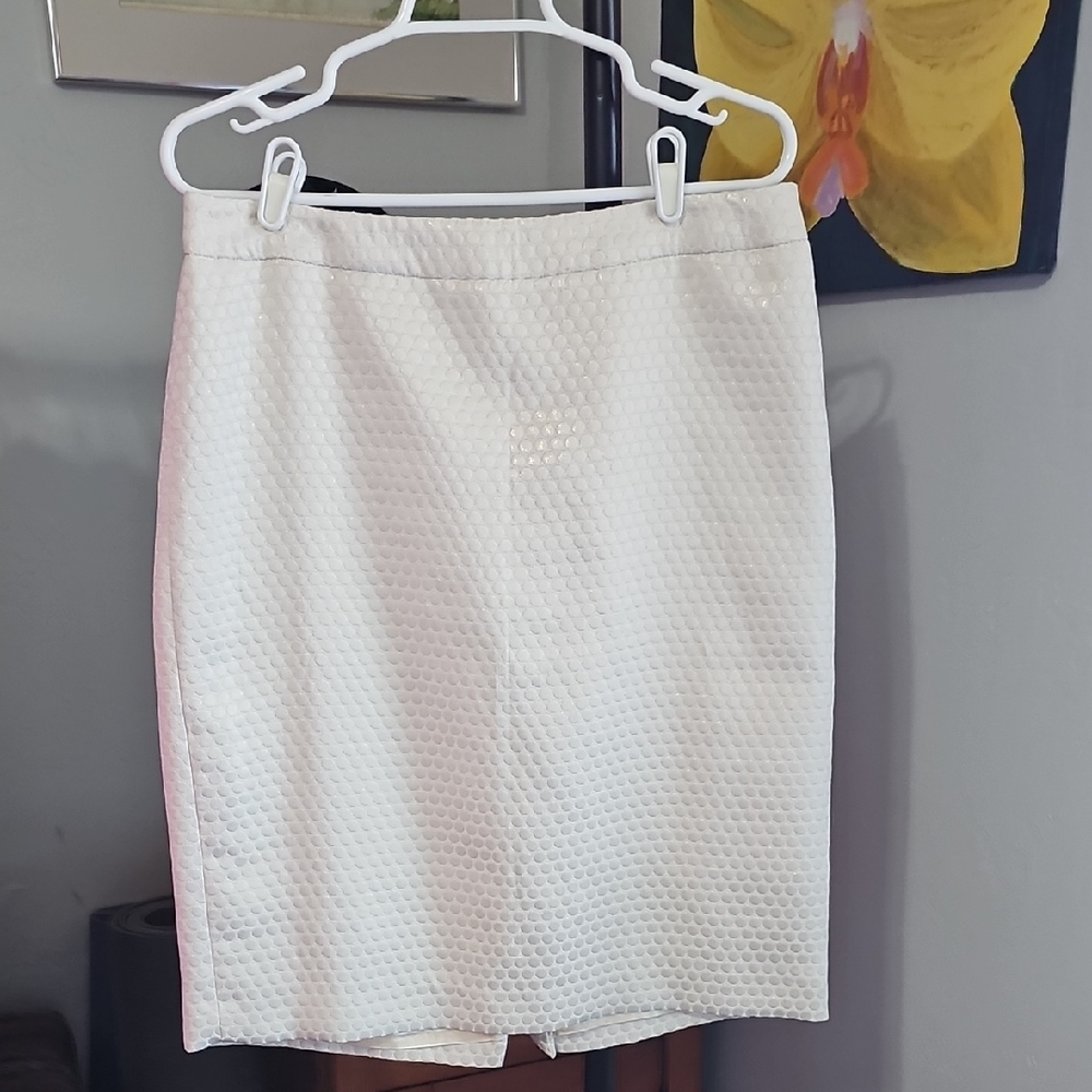 Albert Nipon Cream Textured Pencil Skirt